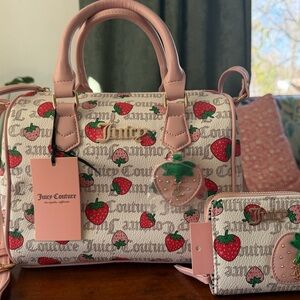 Juicy Couture Pink Strawberry Satchel Bag and matching wallet NWT